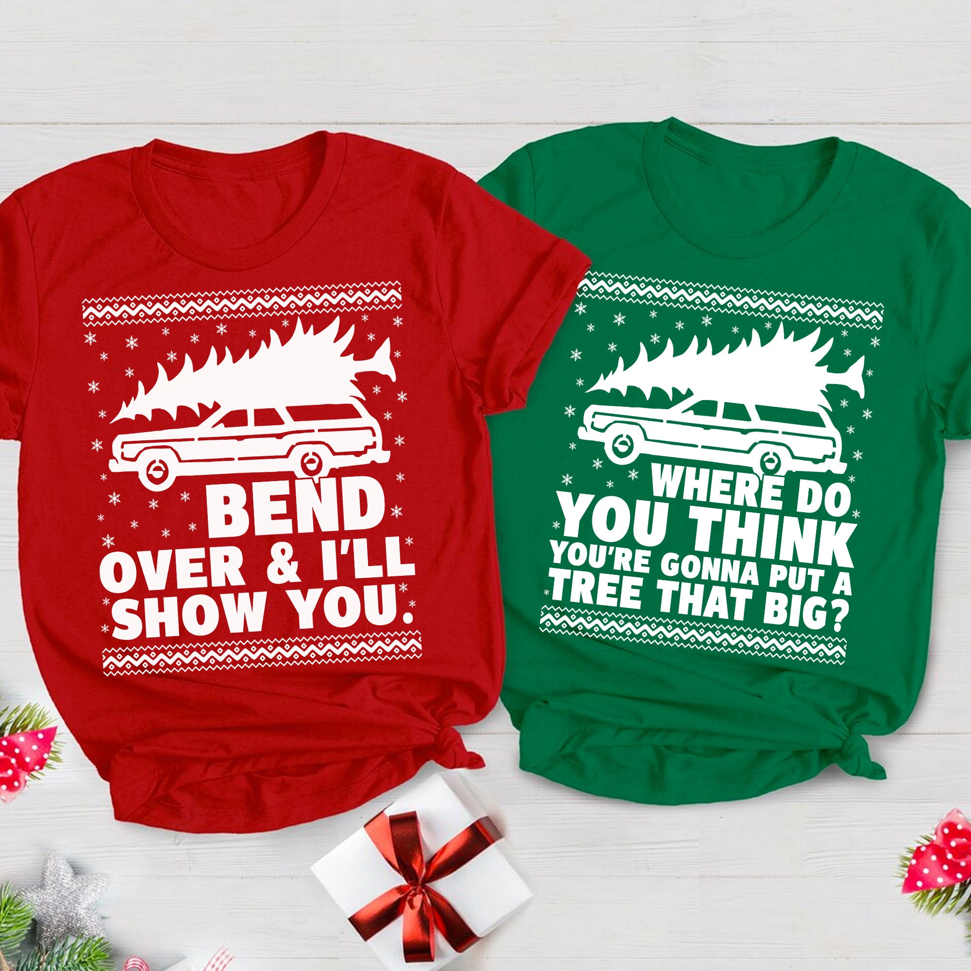 Bend Over and I'll Show You, Couple Matching Funny Christmas Shirt, Personalized Custom Couple Sweatshirt C838