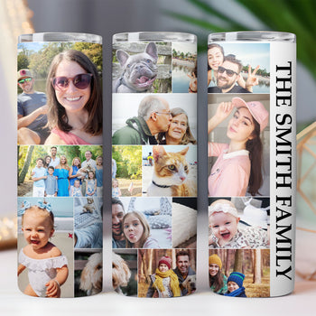 Live Preview Custom Collage Photo - Personalized Family Photo Skinny Tumbler - Gift for Dad, Gift for Mom C936