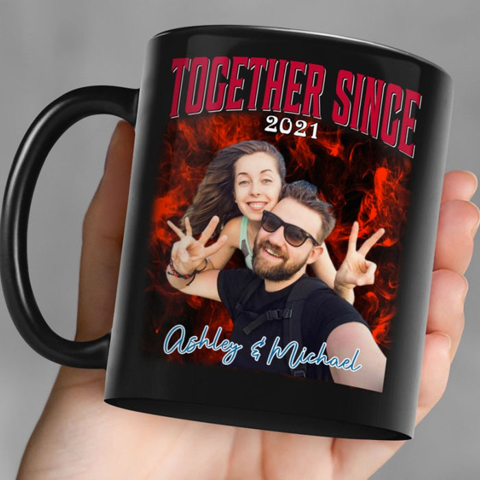 Together Since - Personalized Custom Photo Couple Black Mug - Gift For Couple, Husband Wife, Anniversary, Engagement, Wedding, Valentines Day C878