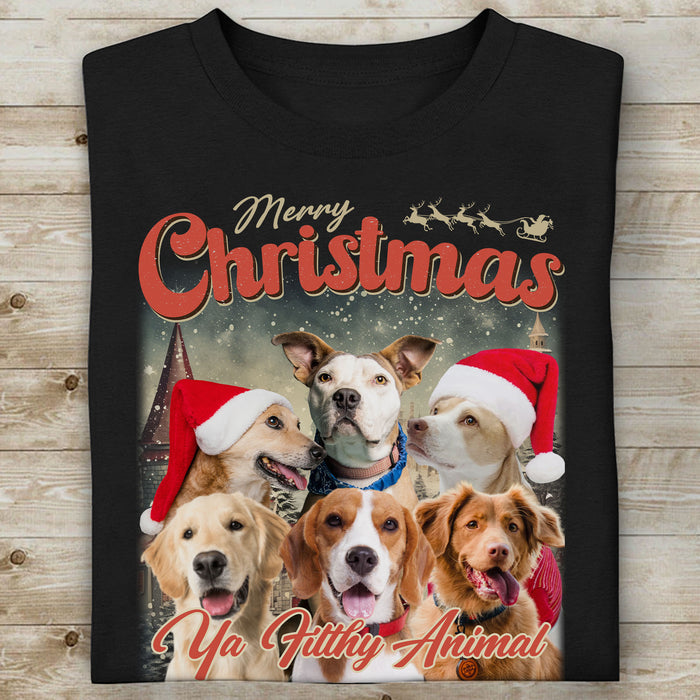 Live Preview Custom Your Pets Christmas Sweatshirt, Retro Vintage Portrait Bootleg Sweater, Personalized with Your Own Dog or Cat Photo C849