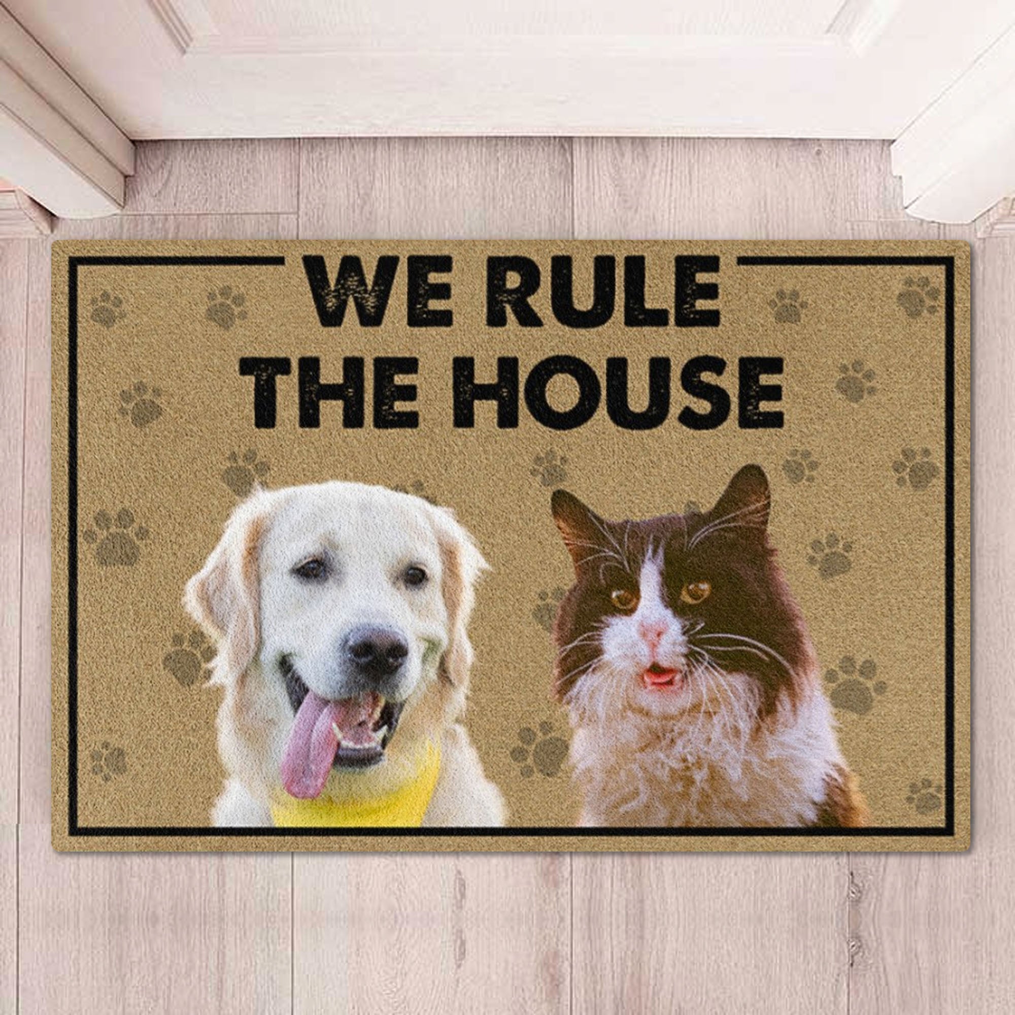 We Rule The House Personalized Custom Photo Dog Cat Doormat – The Red First