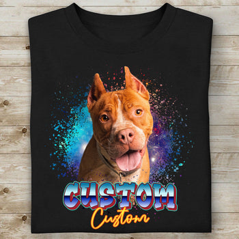 Custom Space Galaxy Pet Portrait Photo Tee, Personalized with Your Own Dog or Cat Photo Shirt C791