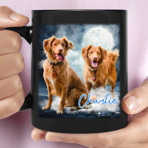 Custom PET PORTRAIT Memorial Mug, Retro Vintage Dog Cat With Moon Custom Your Own Photo Mug C552