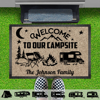 Welcome To Our Campsite Personalized Custom Camping Doormat C695