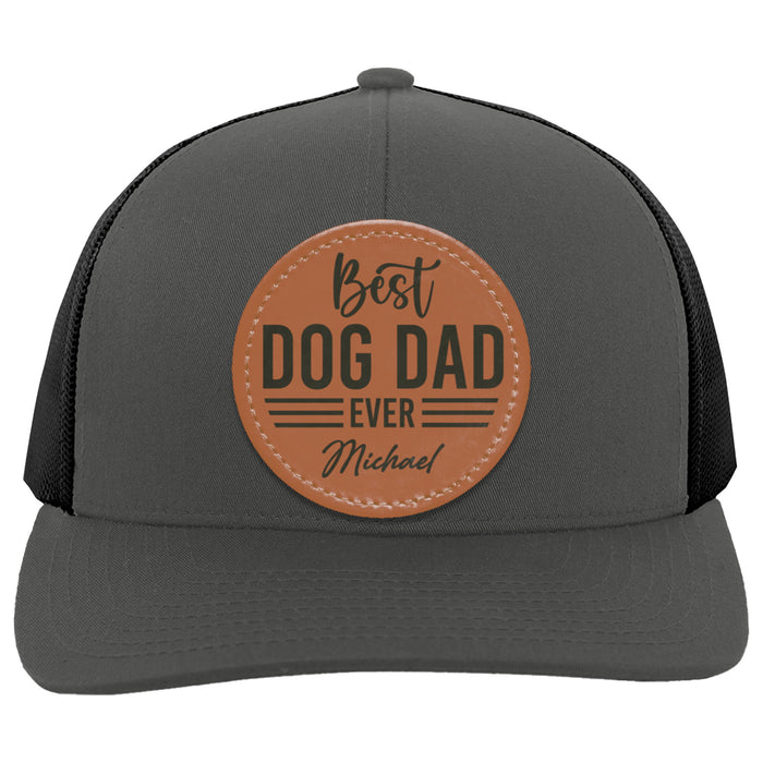Custom Patch Hat, Best Dog Dad Ever, Personalized Gift For Dad Mom, Circle Leather Patch Hat C822