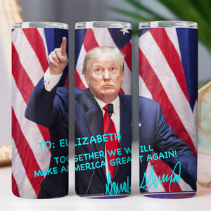 President Donald Trump Autographed Tumbler | Donald Trump Homage Tumbler | Donald Trump Fan Skinny Tumbler C922 - GOP