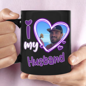 I Love My Girlfriend Boyfriend - Personalized Custom Photo Couple Black Mug - Gift For Couple, Husband Wife, Anniversary, Engagement, Wedding, Valentines Day C877