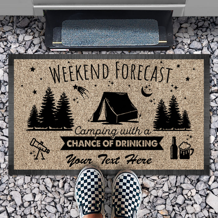 Weekend Forecast A Chance Of Drinking Personalized Custom Camping Doormat C673