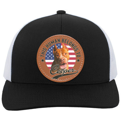 Custom Patch Hat, Human Belongs To Dog Cat, Personalized Circle Leather Patch Hat C823