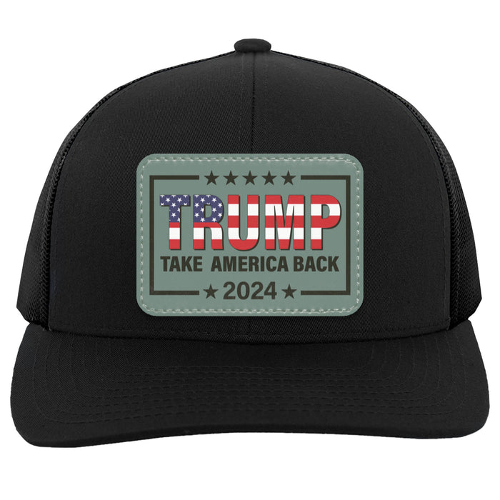 Trump 2024 Take America Back | Donald Trump Homage Hat | Donald Trump Fan Rectangle Leather Patch Hat C982 - GOP