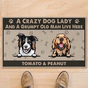 Crazy Dog Lady And Grumpy Old Man Live Here Personalized Custom Photo Dog Doormat C706