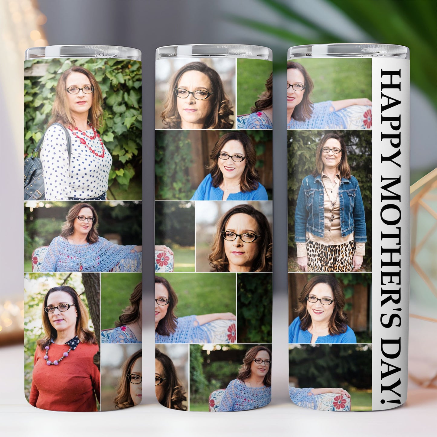 Live Preview Custom Collage Photo - Personalized Family Photo Skinny Tumbler - Gift for Dad, Gift for Mom C936