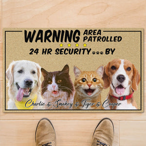 Warning Area Patrolled 24H, Personalized Custom Photo Dog Cat Doormat C832