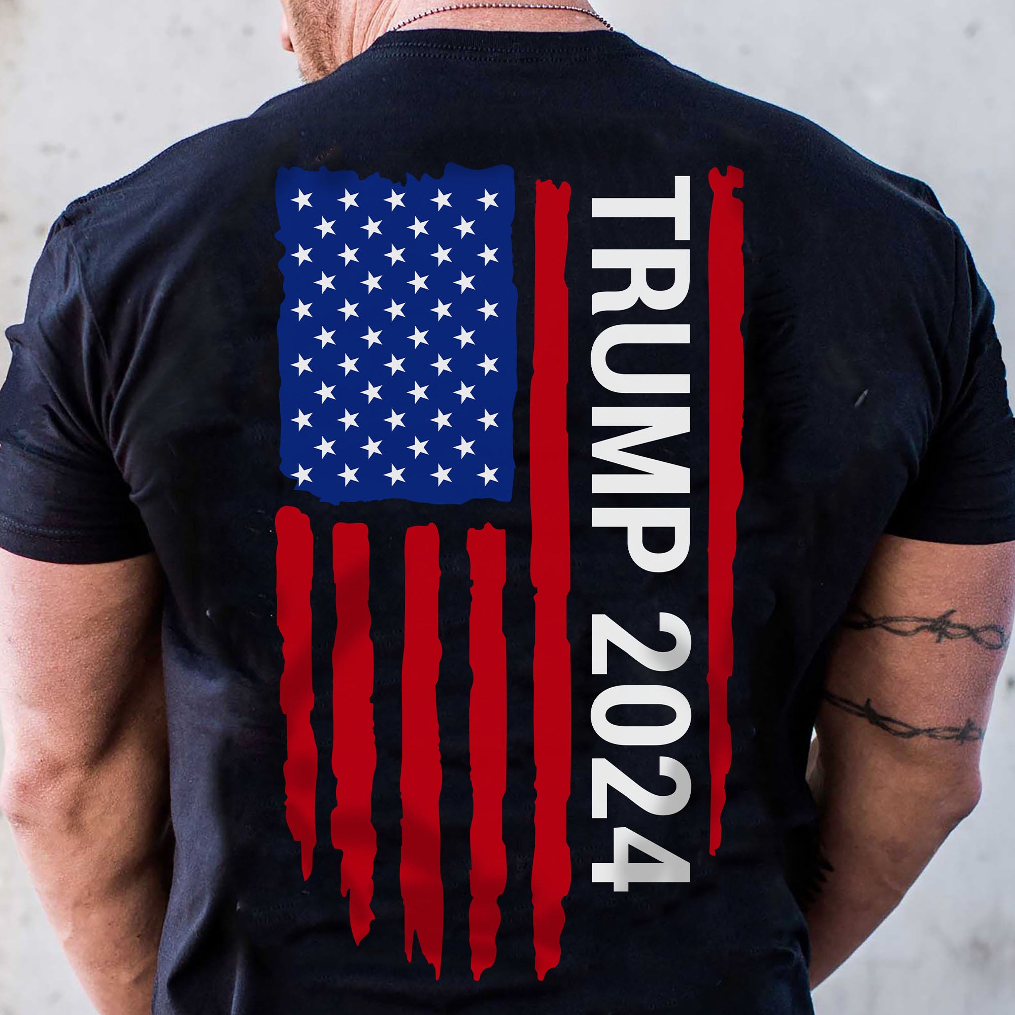 Trump 2024 American Flag Tees | Donald Trump Homage Shirt | Donald Trump Fan Backside Shirt C912 - GOP