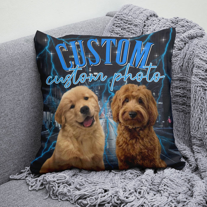 Custom Your Pets Pillow, Retro Vintage Portrait Bootleg pillow, Personalized with Your Own Dog or Cat Photo C775