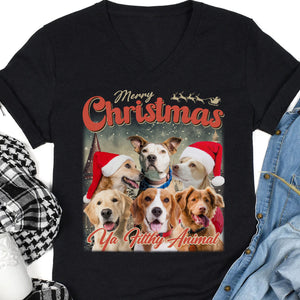 Live Preview Custom Your Pets Christmas Tee, Retro Vintage Portrait Bootleg shirt, Personalized with Your Own Dog or Cat Photo C849