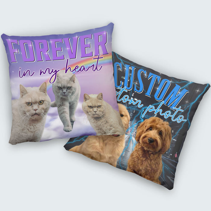 Custom Your Pets Pillow, Retro Vintage Portrait Bootleg pillow, Personalized with Your Own Dog or Cat Photo C775
