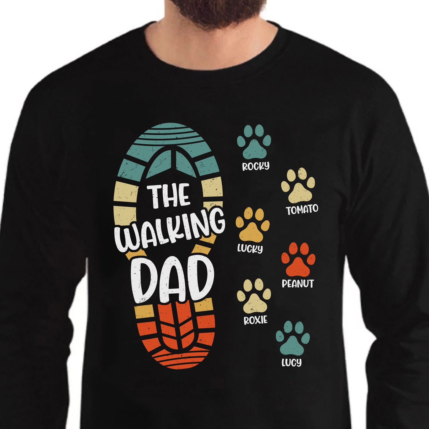 The Walking Dad Paw Print Personalized Custom Dog Dad Shirt C748