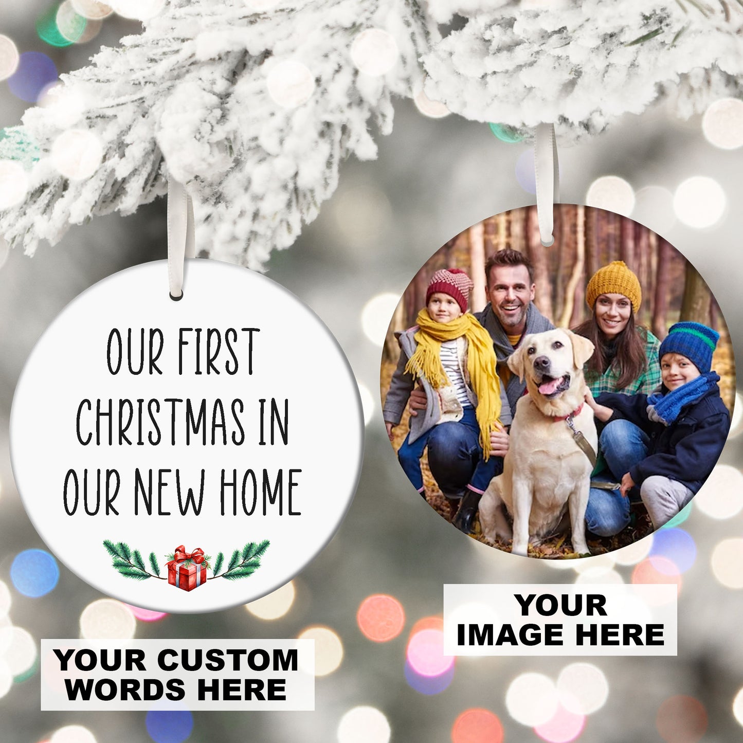 Personalized Custom Text Christmas Photo Ceramic Ornament T813