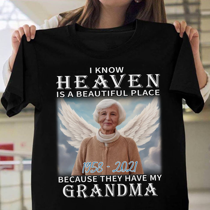 Heaven Is A Beautiful Place - Live Preview Custom Your Pets Memorial Tee - Personalized Photo Dog Cat Shirt C871