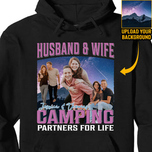 Husband & Wife Camping Partners For Life, Live Preview Personalized Couples Shirt, Custom Valentines Photo Shirt C870