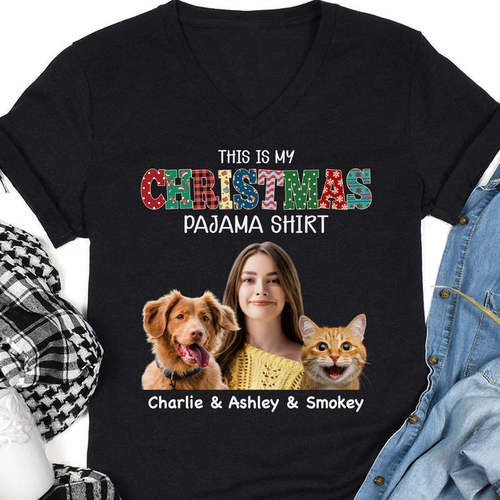 Pets Christmas Pajama, Live Preview Personalized Custom Photo Dog Cat Shirt C850