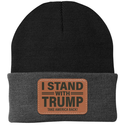 I Stand With Trump 2024 | Donald Trump Homage Hat | Donald Trump Fan Rectangle Leather Patch Hat C994 - GOP