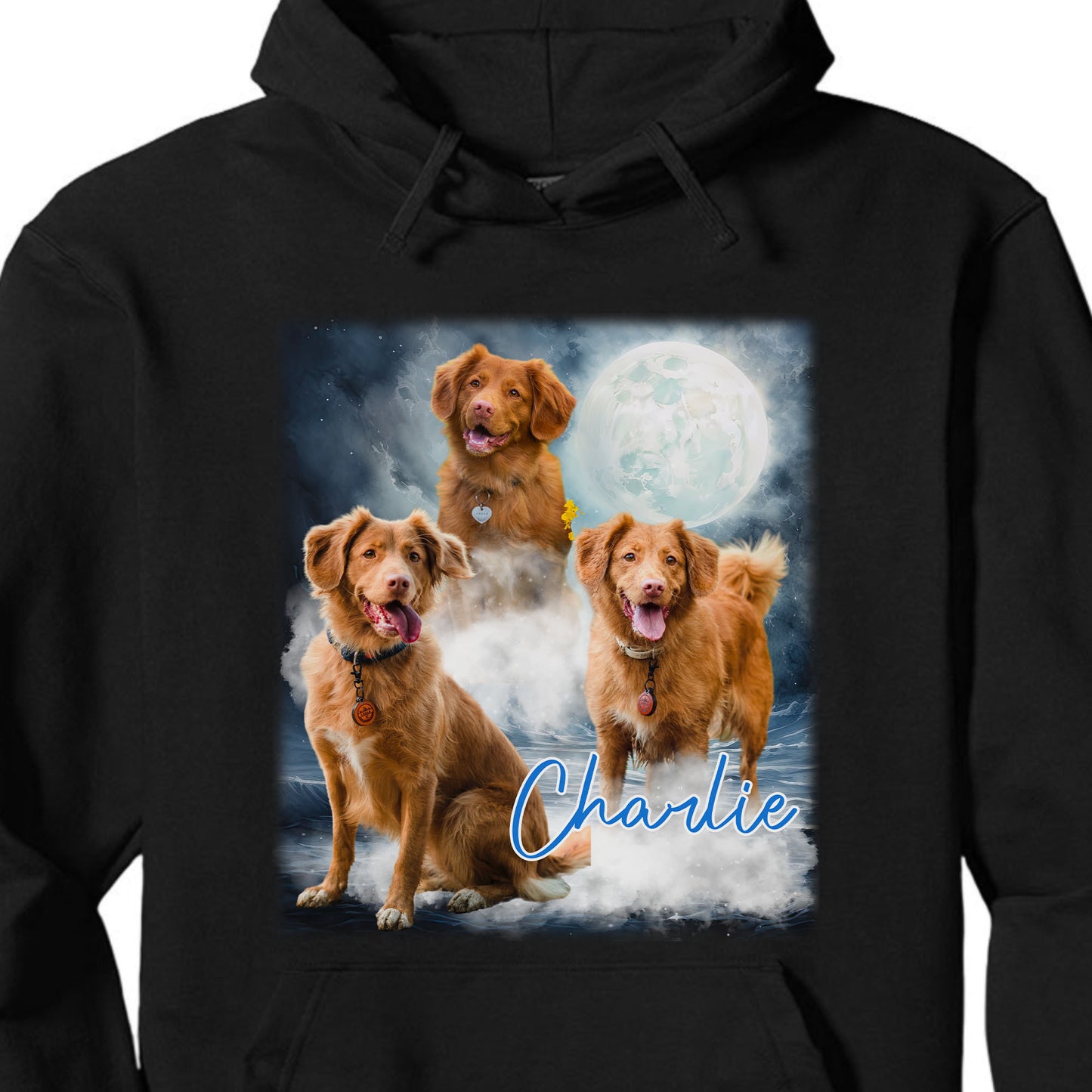 Custom PET PORTRAIT Memorial Tee, Retro Vintage Dog Cat With Moon Custom Your Own Photo Tee C552