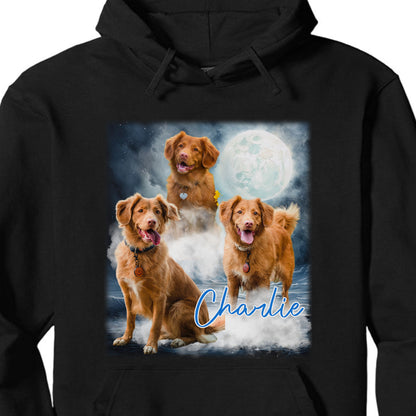 Custom PET PORTRAIT Memorial Tee, Retro Vintage Dog Cat With Moon Custom Your Own Photo Tee C552