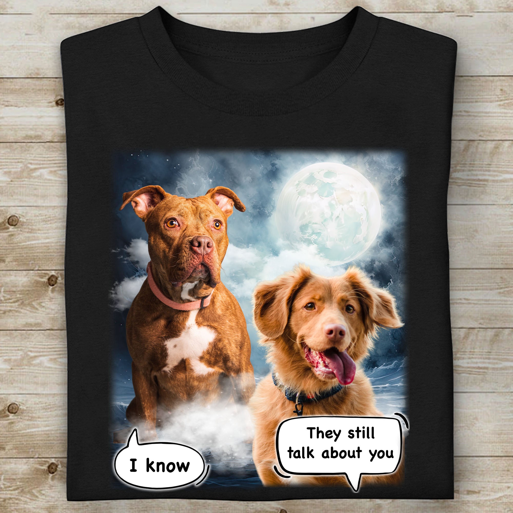 Custom PET PORTRAIT Memorial Tee, Retro Vintage Dog Cat With Moon Custom Your Own Photo Tee C552