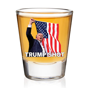 Donald Trump Shot Glass 1.5 oz | Assassination Picture & Fist Pump Shot Glass | Trump 47th President Print Shot Glasses M1767 - GOP