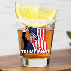 Donald Trump Shot Glass 1.5 oz | Assassination Picture & Fist Pump Shot Glass | Trump 47th President Print Shot Glasses M1767 - GOP