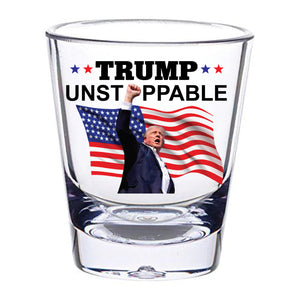 Trump Shot 2024 Unstoppable Shot Glass 1.5 oz | Assassination Picture & Fist Pump Shot Glass | Trump 47th President Print Shot Glasses M1769 - GOP