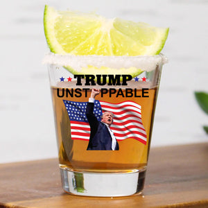 Trump Shot 2024 Unstoppable Shot Glass 1.5 oz | Assassination Picture & Fist Pump Shot Glass | Trump 47th President Print Shot Glasses M1769 - GOP