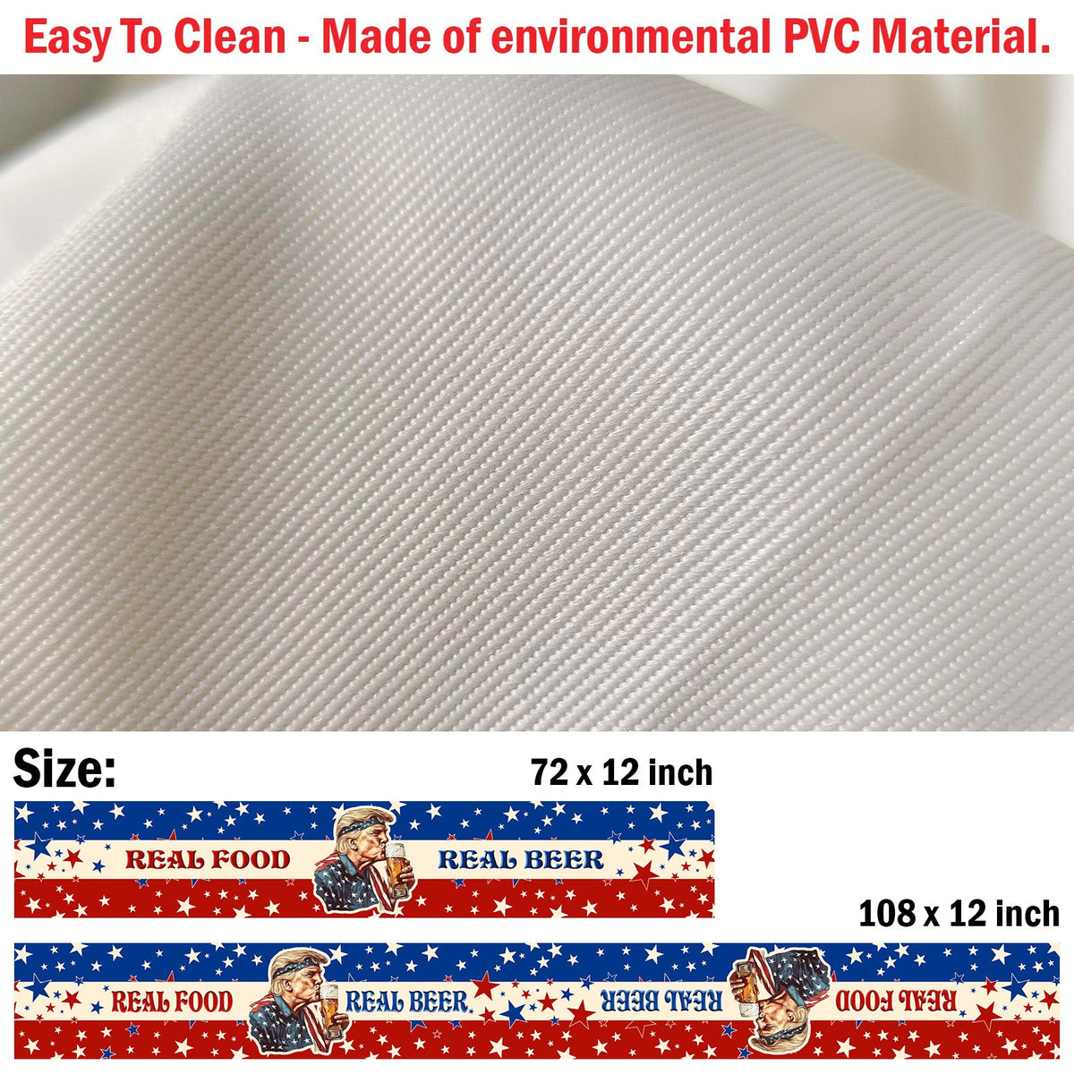 Real Food Real Beer Table Runner | Trump Retro Kissing Beer 4th Of July | Independence Day Table Runner For Kitchen 682330 - GOP