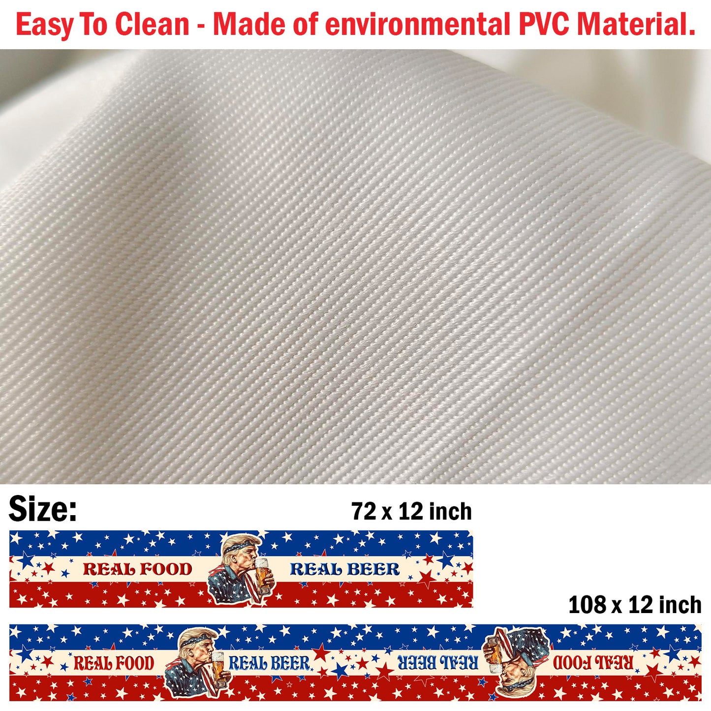 Real Food Real Beer Table Runner | Trump Retro Kissing Beer 4th Of July | Independence Day Table Runner For Kitchen 682330 - GOP