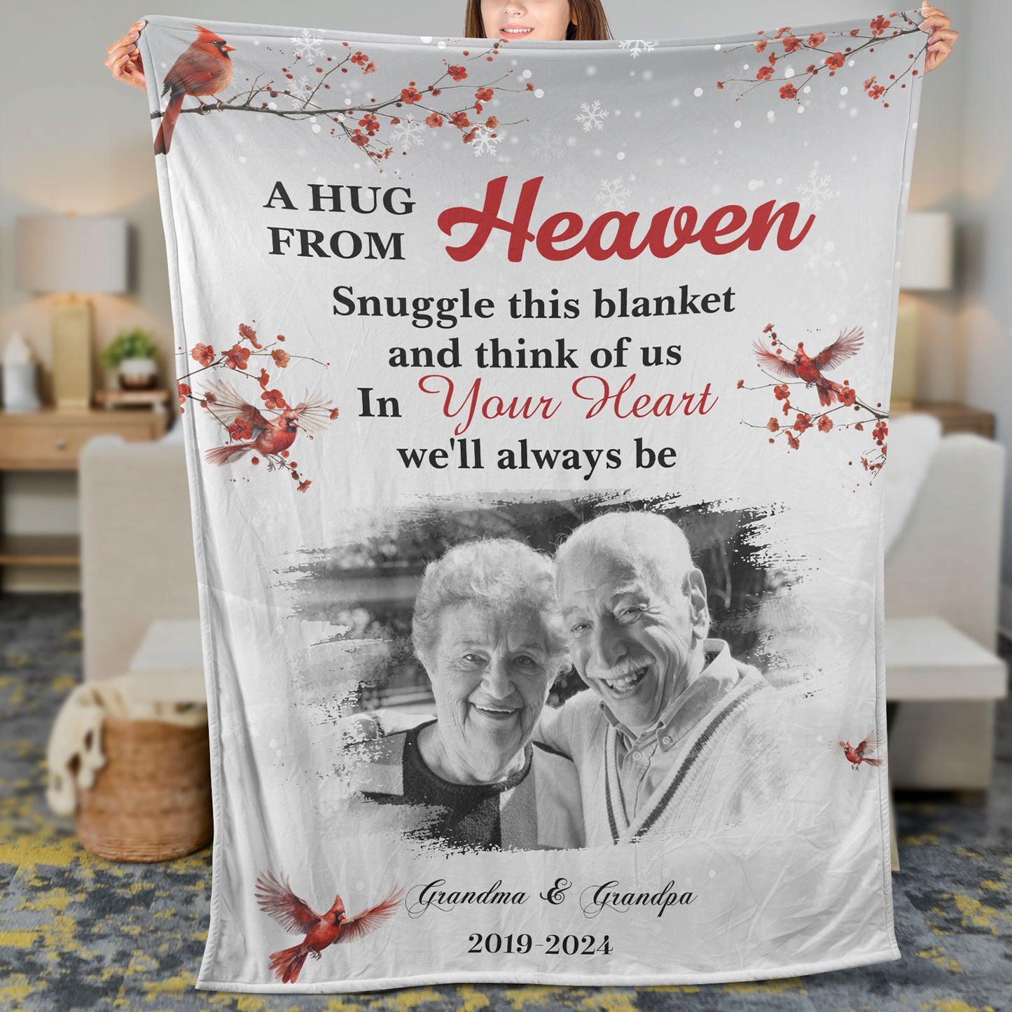 Snuggle This Blanket And Think Of Me, Personalized Memorial Blanket, Memorial Custom Photo Blanket, Remembrance Gift- 681979