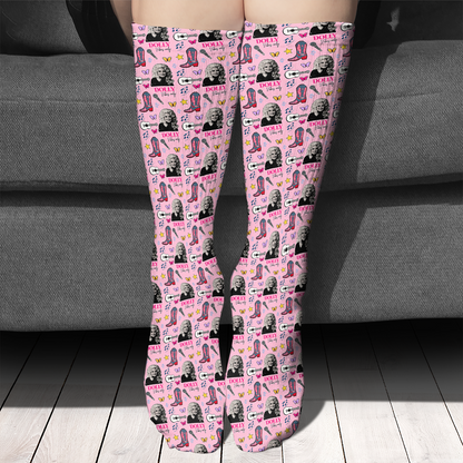 Dolly Parton Memorial Socks, Pink Country Music Knee High Socks, Western Cowgirl Dolly Fan Gift 686284