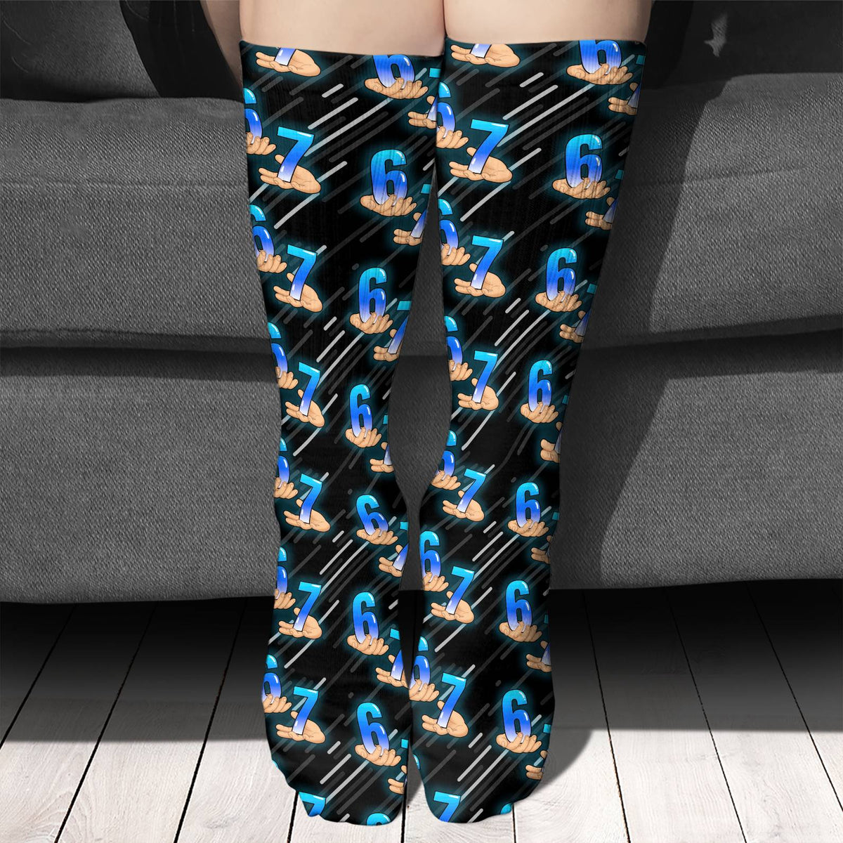 Trendy Six Seven Meme Socks | 6 7 Viral Meme Christmas Socks | Cozy Gen Z Winter Gift for Meme Lovers 683673