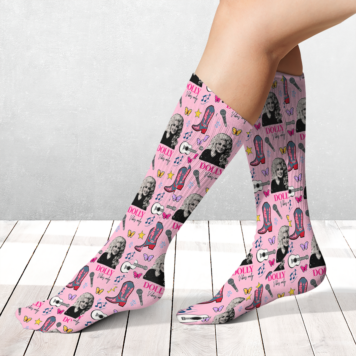 Dolly Parton Memorial Socks, Pink Country Music Knee High Socks, Western Cowgirl Dolly Fan Gift 686284