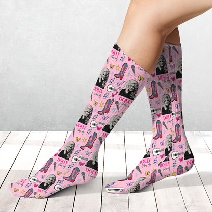 Dolly Parton Memorial Socks, Pink Country Music Knee High Socks, Western Cowgirl Dolly Fan Gift 686284