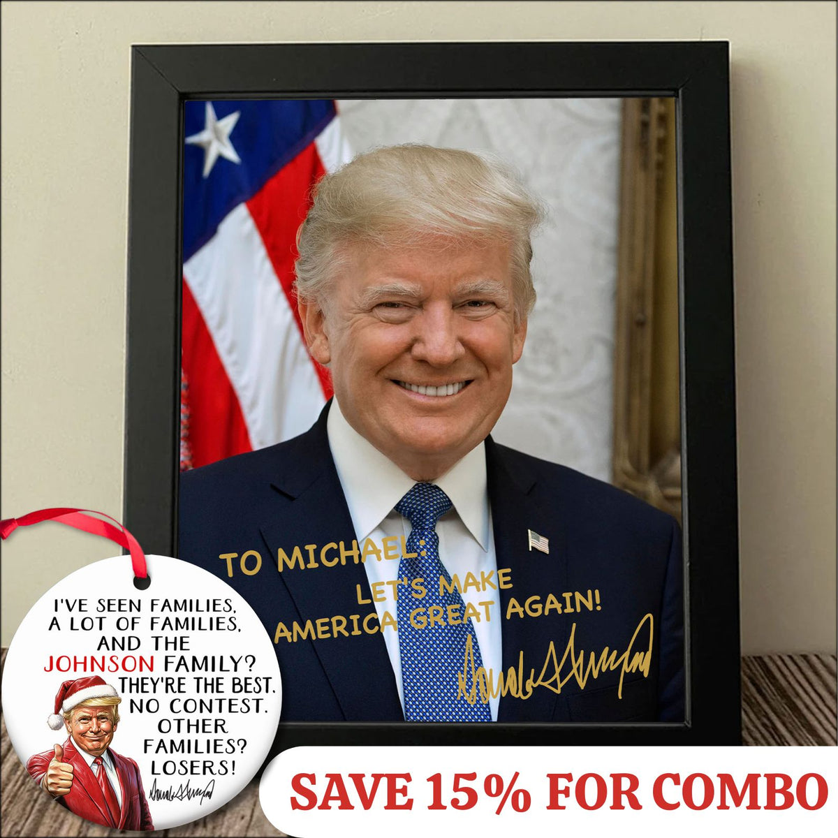President Donald Trump Autographed Picture | Donald Trump Homage Picture | Donald Trump Combo Frame Ornament C922 - GOP