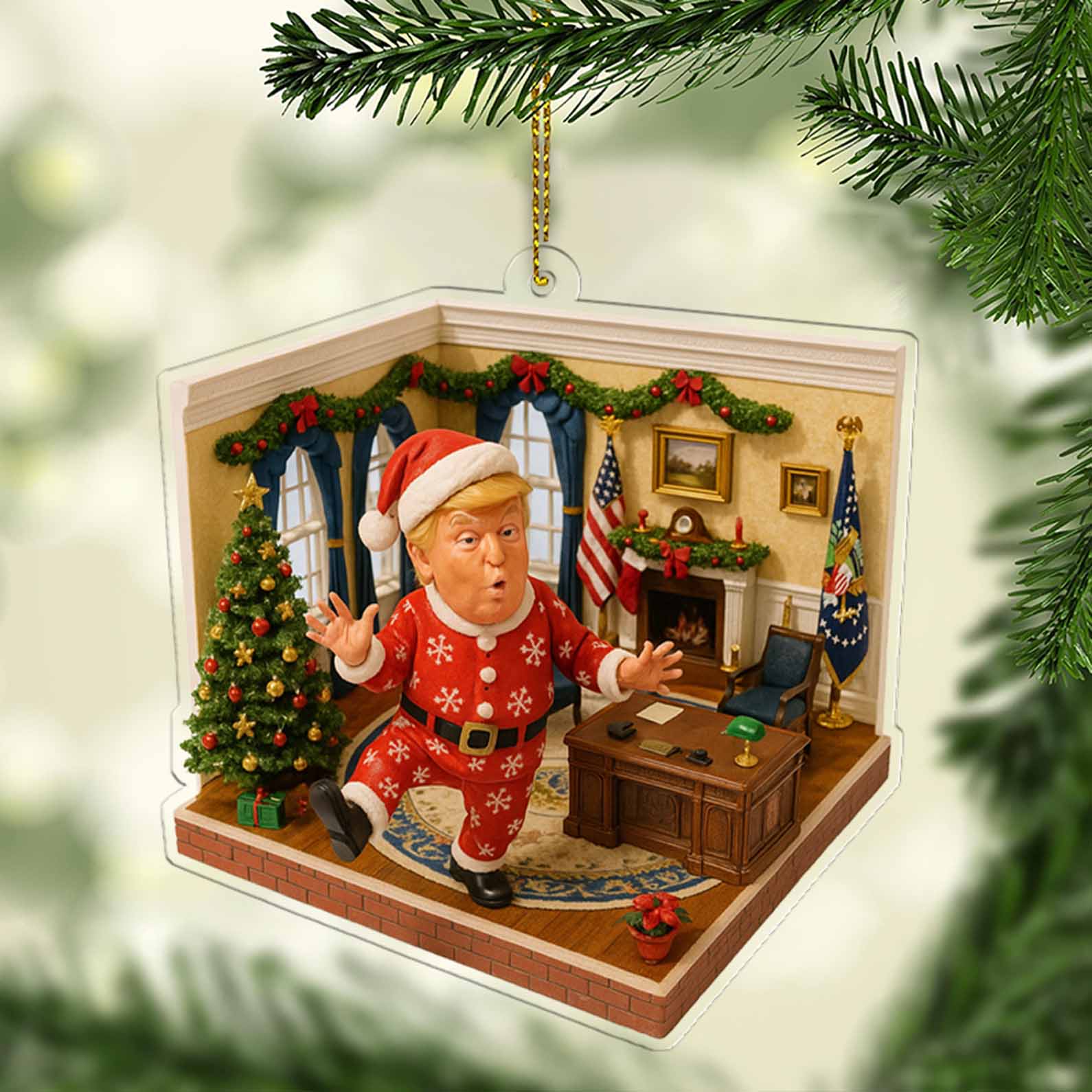 Trump Santa in Oval Office 2D Acrylic Ornament, MAGA Ornament, Perfect for Car & Christmas Tree Decor 682665 - GOP