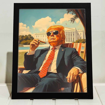 President Trump 47 Frame, Trump Sitting On A Deck Chair, Personalize Custom Frame With Trump Picture, Funny Donald Trump, Make America Great Again 681993 - GOP