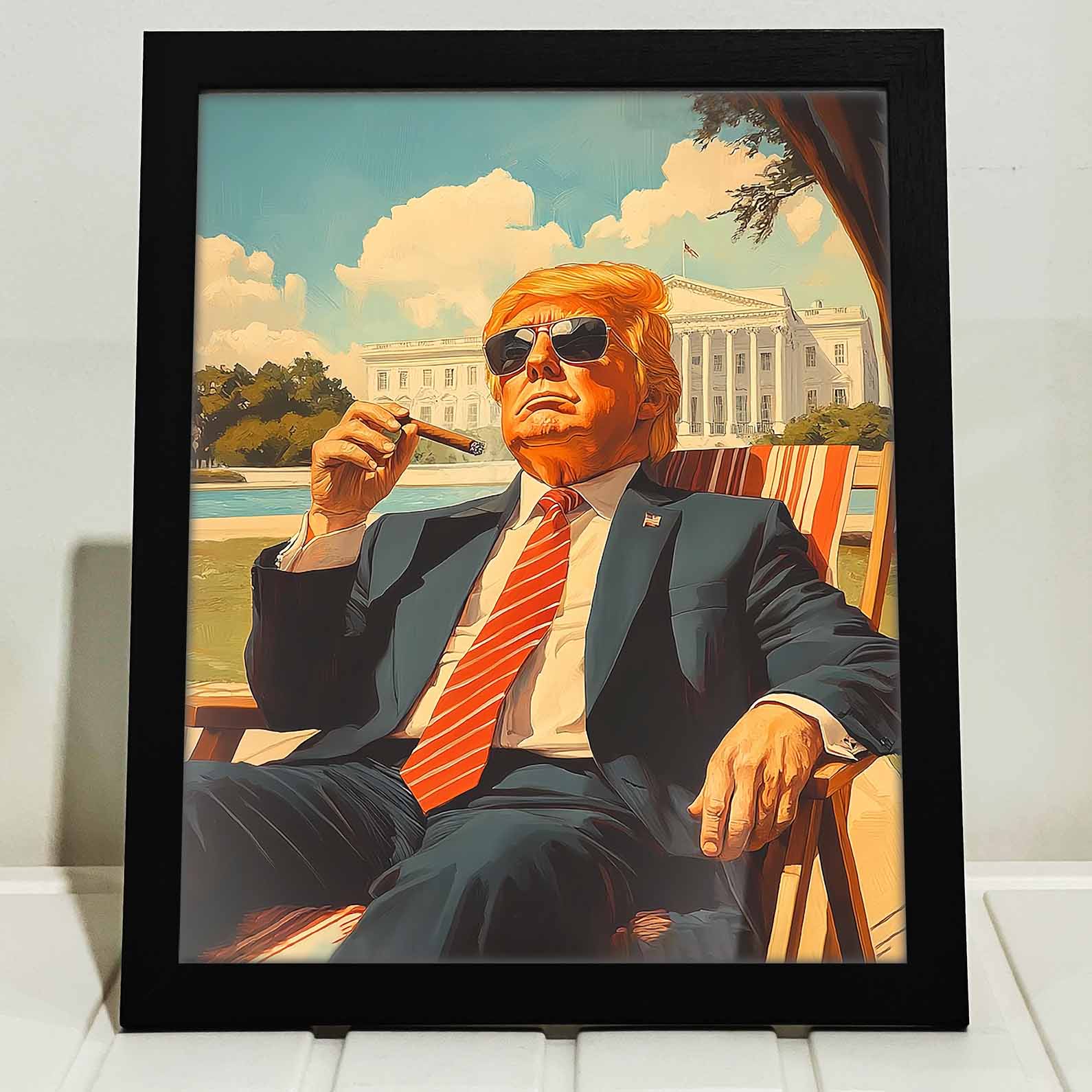 President Trump 47 Frame, Trump Sitting On A Deck Chair, Personalize Custom Frame With Trump Picture, Funny Donald Trump, Make America Great Again 681993 - GOP
