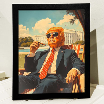 President Trump 47 Frame, Trump Sitting On A Deck Chair, Personalize Custom Frame With Trump Picture, Funny Donald Trump, Make America Great Again 681993 - GOP