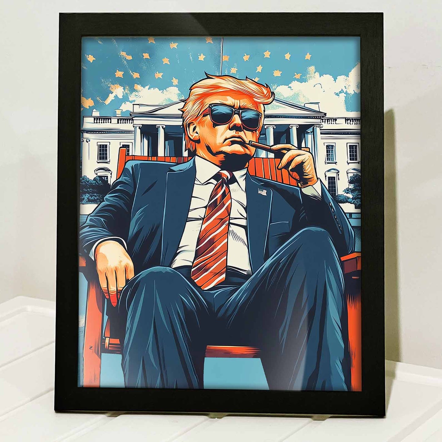 President Trump 47 Frame, Trump Sitting On A Deck Chair, Personalize Custom Frame With Trump Picture, Funny Donald Trump, Make America Great Again 681993 - GOP