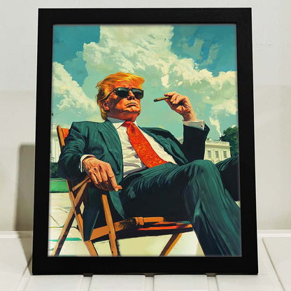 President Trump 47 Frame, Trump Sitting On A Deck Chair, Personalize Custom Frame With Trump Picture, Funny Donald Trump, Make America Great Again 681993 - GOP