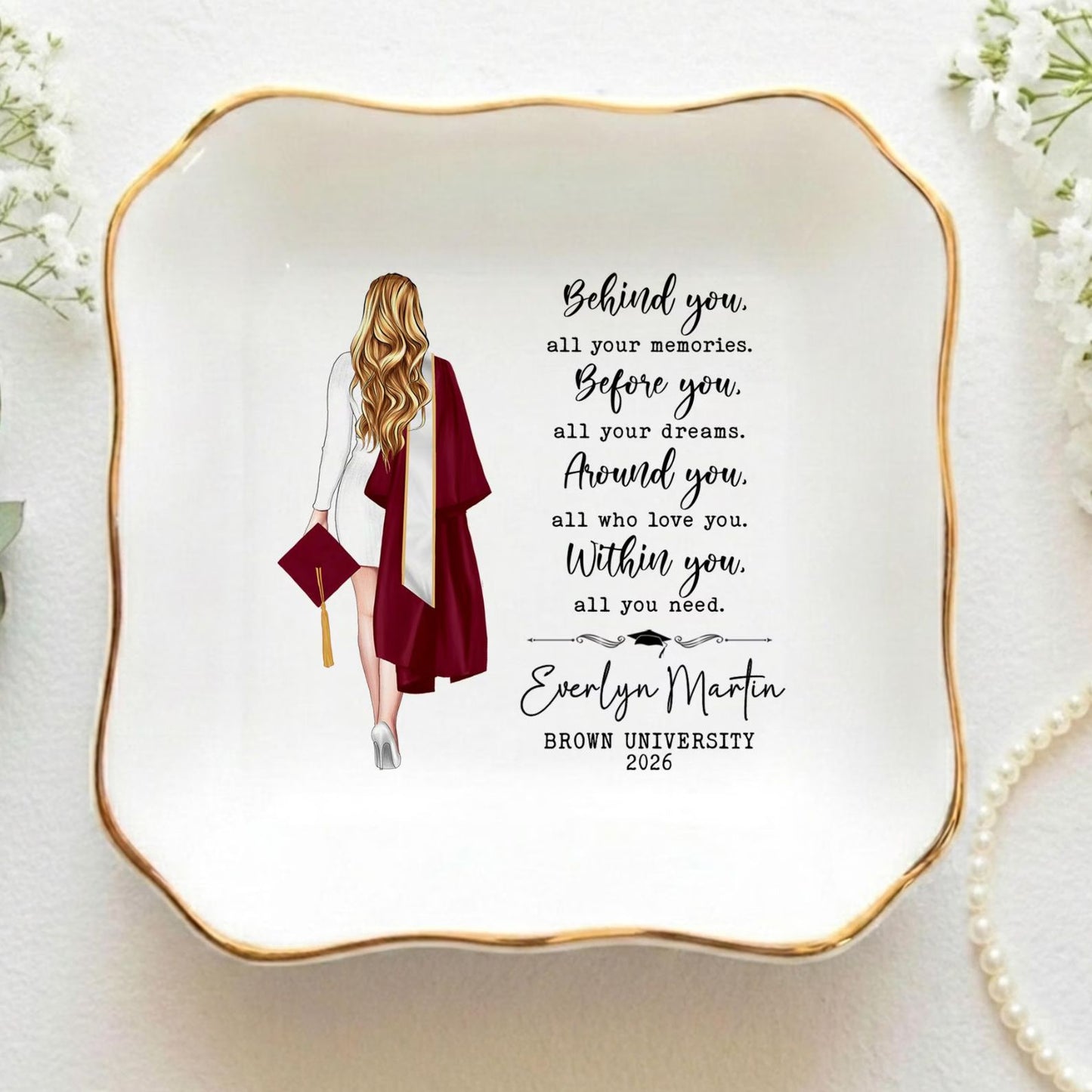 Behind You All Your Memories Trinket Dish | Personalized Jewelry Dish | Custom Graduation Jewelry Dish | Graduation Gifts for Her 684825
