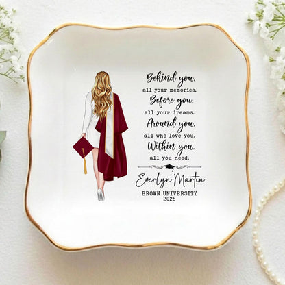 Behind You All Your Memories Trinket Dish | Personalized Jewelry Dish | Custom Graduation Jewelry Dish | Graduation Gifts for Her 684825